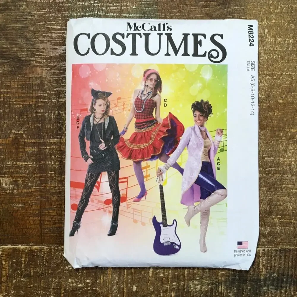 McCalls Sewing Pattern M8224 80s Pop Star Costume Madonna Cyndi Prince6-14 UNCUT